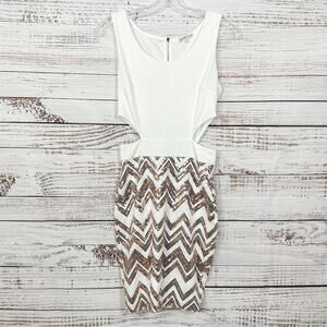 Charlotte Russe Ivory Cut Out Side Dress with Rose Gold Sequins, GUC, Small